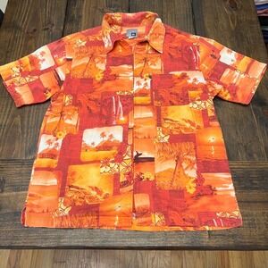 Quiksilver Men's Hawaiian Shirt Tropical Beach Scene Aloha Size S/P